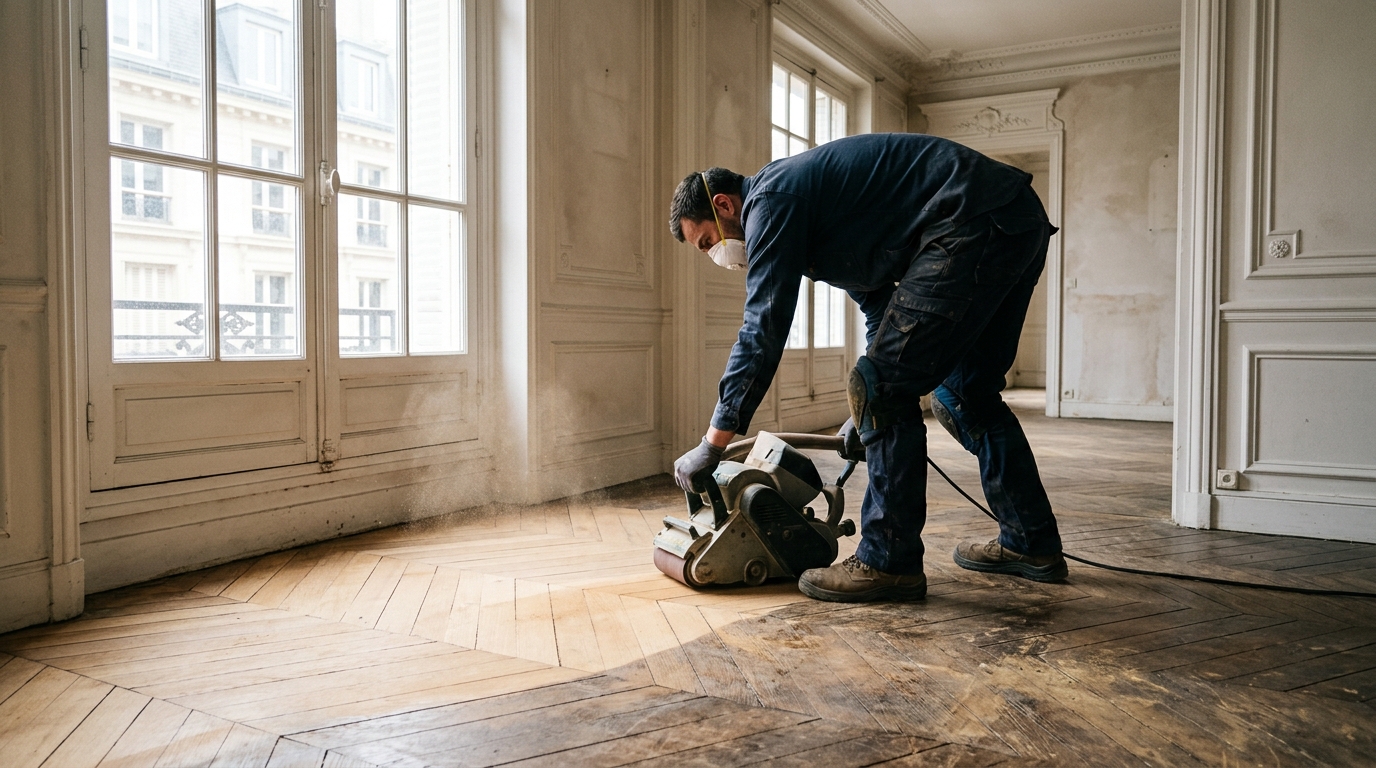 Ponçage et rénovation de parquet ancien à Orléans